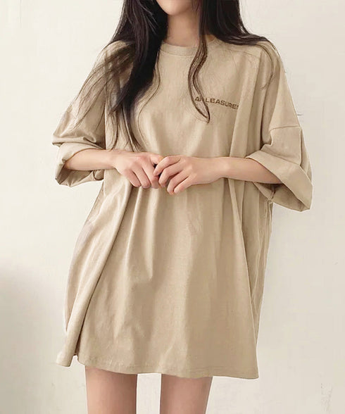 ロゴTシャツ ゆったり プルオーバー夏服 ロングtシャツ オーバーサイズ 英文字ロゴ 半袖Tシャツ 着やせ カットソー ビッグtシャツ大人カジュアル クルーネック 89EKDZ-003